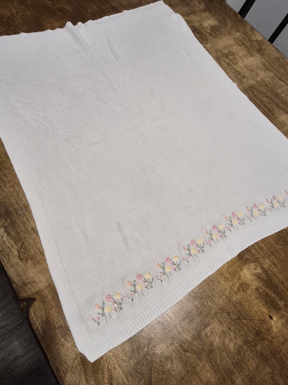 Bonbini Open Knit Floral Embroidered Bamboo Cotton Blend Receiving Blanket